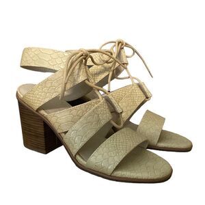 BC Born In California Lace Up Vegan Heel Taupe Tan Faux Snakeskin